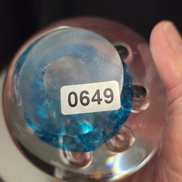 Hand Blown Art Glass Paperweight Controlled Bubble Blue Bullicante Vintage 3"X3" - Picture 4 of 4